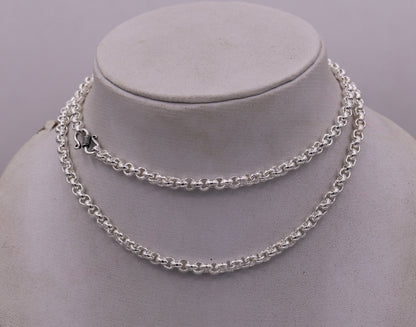 Sterling silver handmade cable link rolo chain necklace, unisex jewelry from India, with a long, fabulous design.