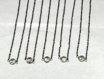 Sterling silver black beads chain with letter pendant and locket, stylish and customized necklace set for brides by TRIBAL ORNAMENTS.