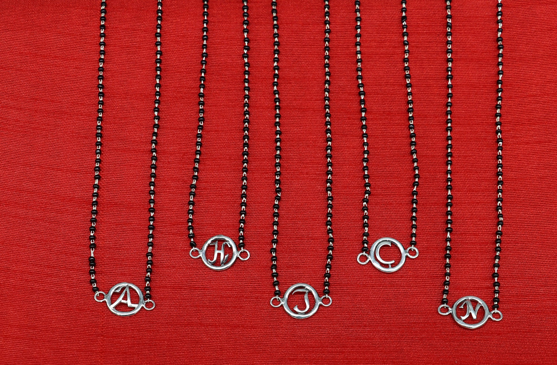 925 sterling silver black beads chain necklace, gorgeous letter pendant locket excellent customized necklace set for brides nec160 - TRIBAL ORNAMENTS