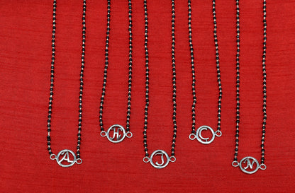 925 sterling silver black beads chain necklace with a letter pendant locket, ideal for bridal jewelry, by TRIBAL ORNAMENTS.