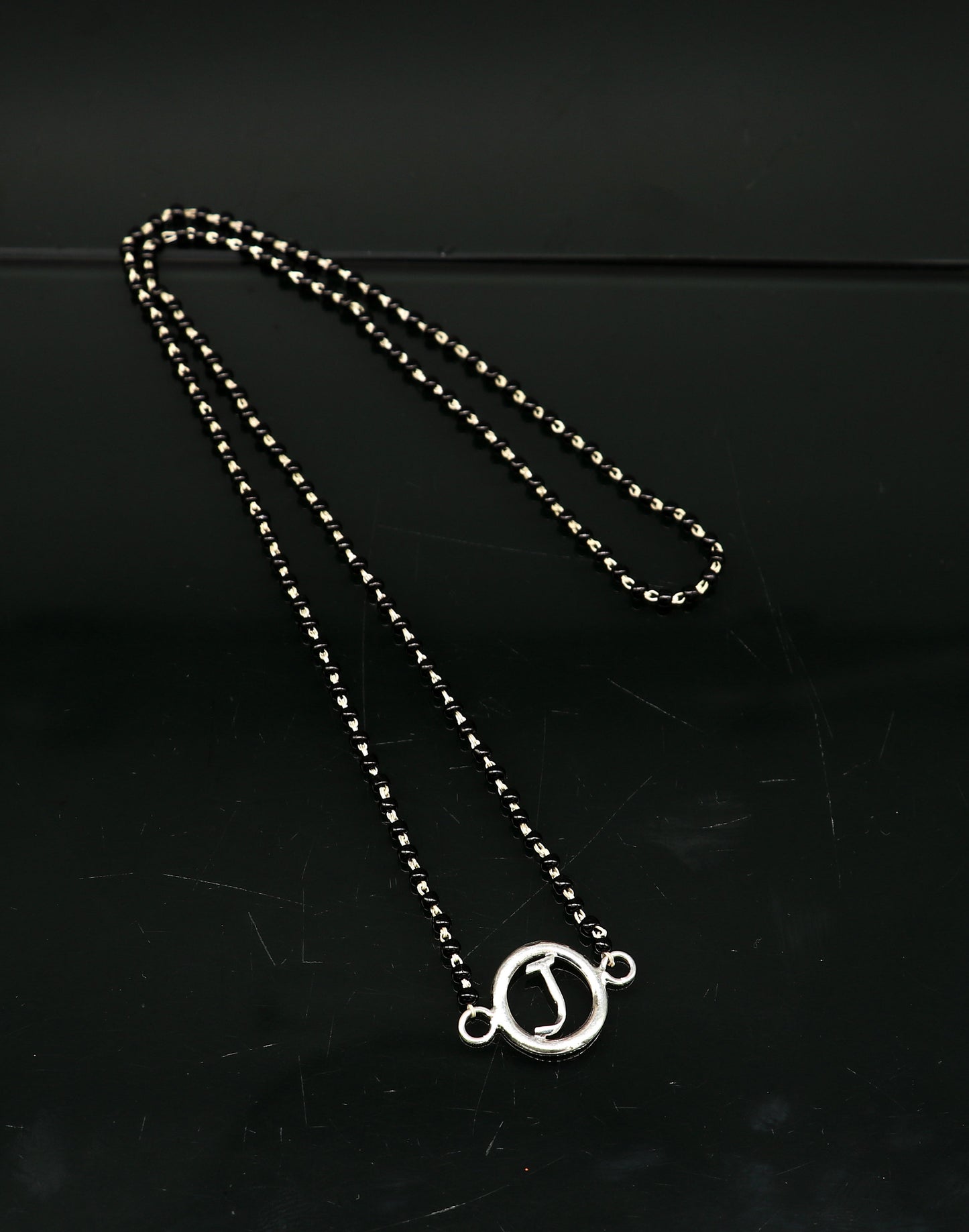 925 sterling silver black beads chain necklace, gorgeous letter pendant locket excellent customized necklace set for brides nec160 - TRIBAL ORNAMENTS