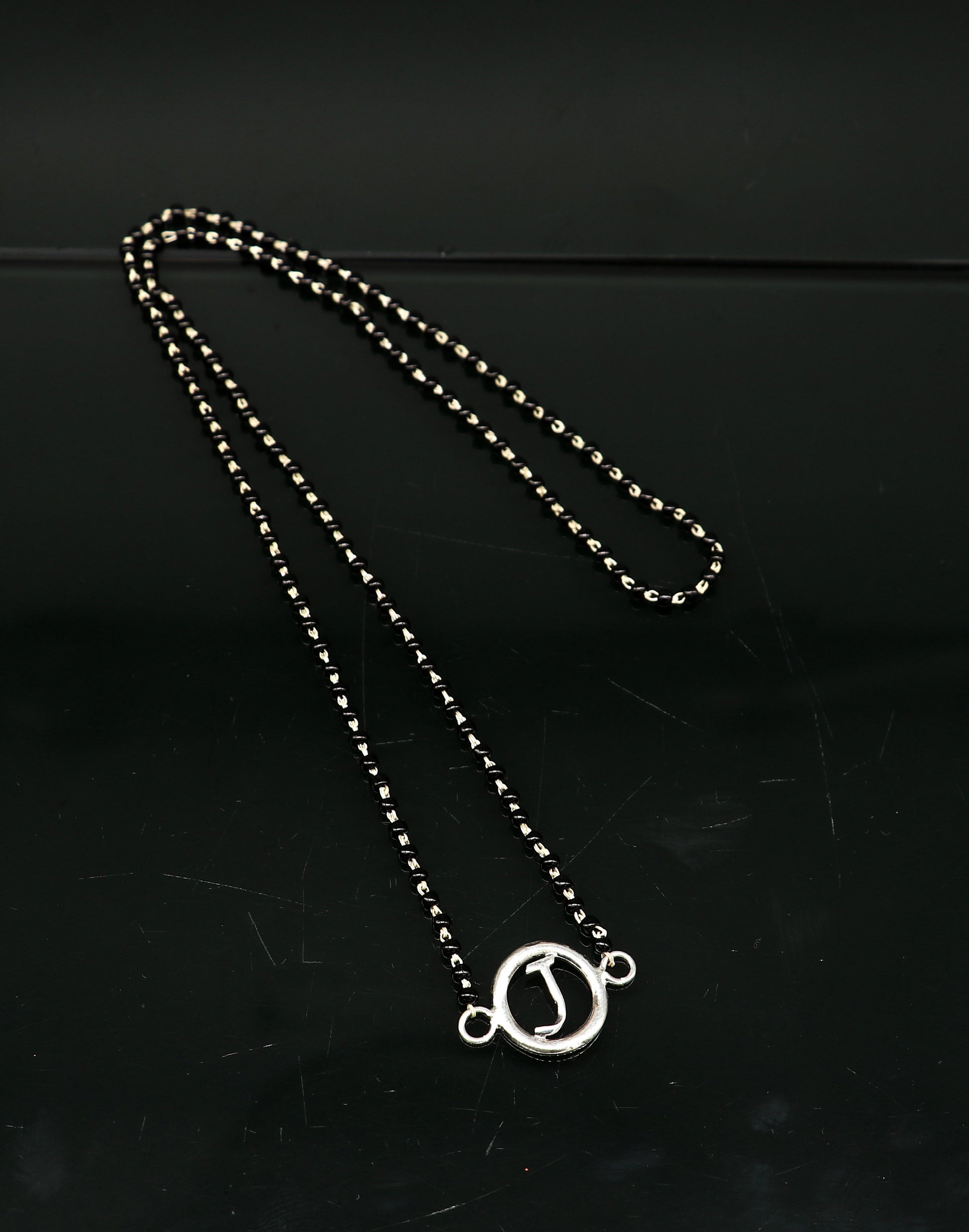 925 sterling silver black beads chain necklace, gorgeous letter pendant locket excellent customized necklace set for brides nec160 - TRIBAL ORNAMENTS