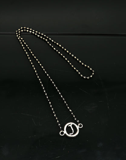 925 sterling silver black beads chain with letter pendant and locket, customized necklace set for brides by Tribal Ornaments.