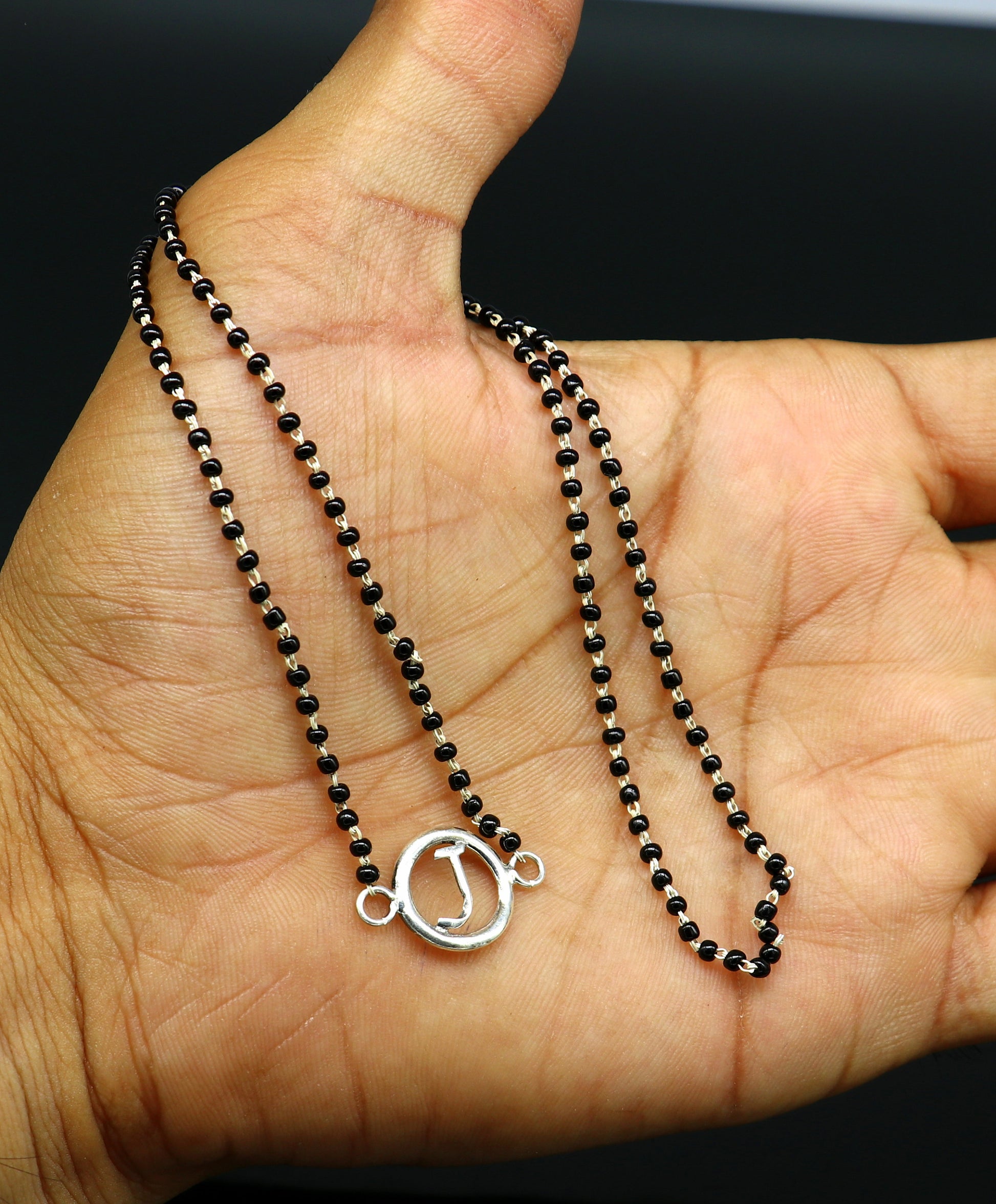 925 sterling silver black beads chain necklace, gorgeous letter pendant locket excellent customized necklace set for brides nec160 - TRIBAL ORNAMENTS