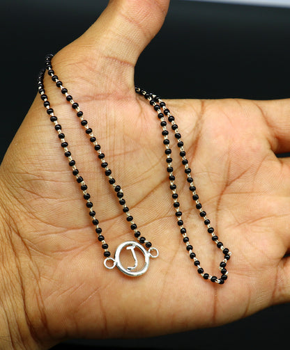 925 sterling silver black beads chain necklace with a letter pendant and locket, perfect for brides and customized jewelry.