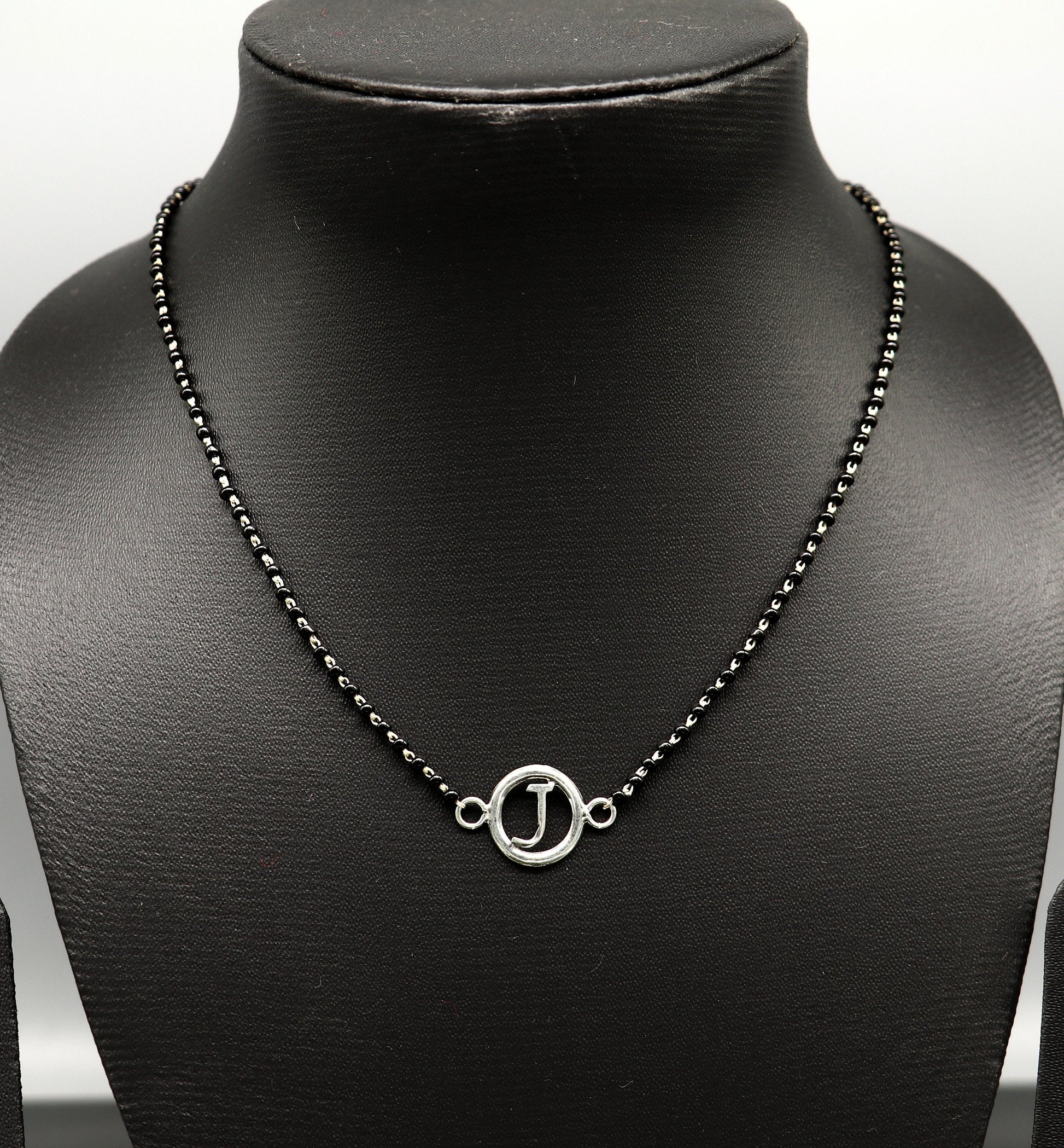 925 sterling silver black beads chain necklace, gorgeous letter pendant locket excellent customized necklace set for brides nec160 - TRIBAL ORNAMENTS