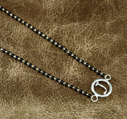 Sterling silver black beads chain with letter pendant and locket, customized bridal necklace set by TRIBAL ORNAMENTS.