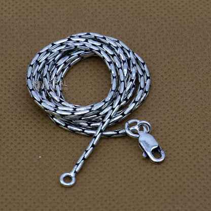 Sterling silver 1.5mm fancy chain necklace by TRIBAL ORNAMENTS, handmade solid silver jewelry, stylish and perfect for gifting.
