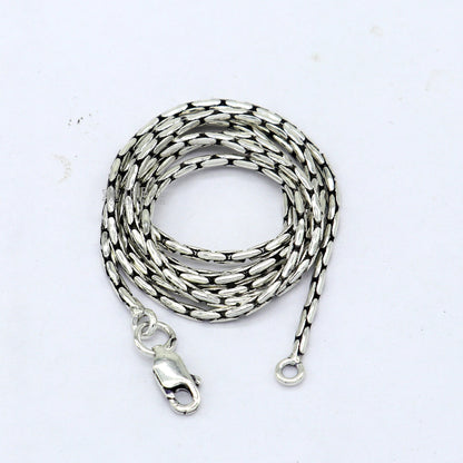 Sterling silver 1.5mm fancy chain necklace by TRIBAL ORNAMENTS, handcrafted solid silver Baht chain, stylish jewelry for gifting.
