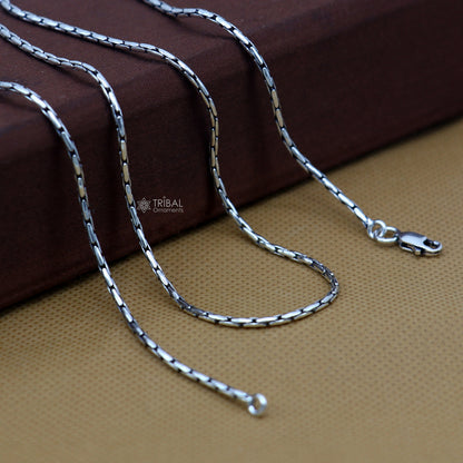 Sterling silver 1.5mm fancy handmade chain necklace from TRIBAL ORNAMENTS, featuring a stylish solid design for gifting or everyday wear.