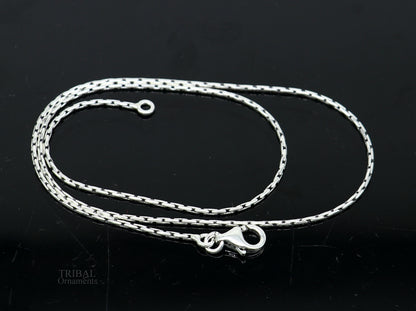Sterling silver 1mm fancy chain necklace by TRIBAL ORNAMENTS, handmade and stylish, perfect for gifting or casual wear.