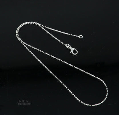 All size 1mm 925 sterling silver fancy chain necklace by TRIBAL ORNAMENTS, showcasing a stylish handmade silver baht chain.