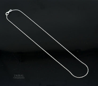 Sterling silver 1mm fancy chain necklace by TRIBAL ORNAMENTS, handmade solid silver jewelry with intricate design, perfect for gifting.