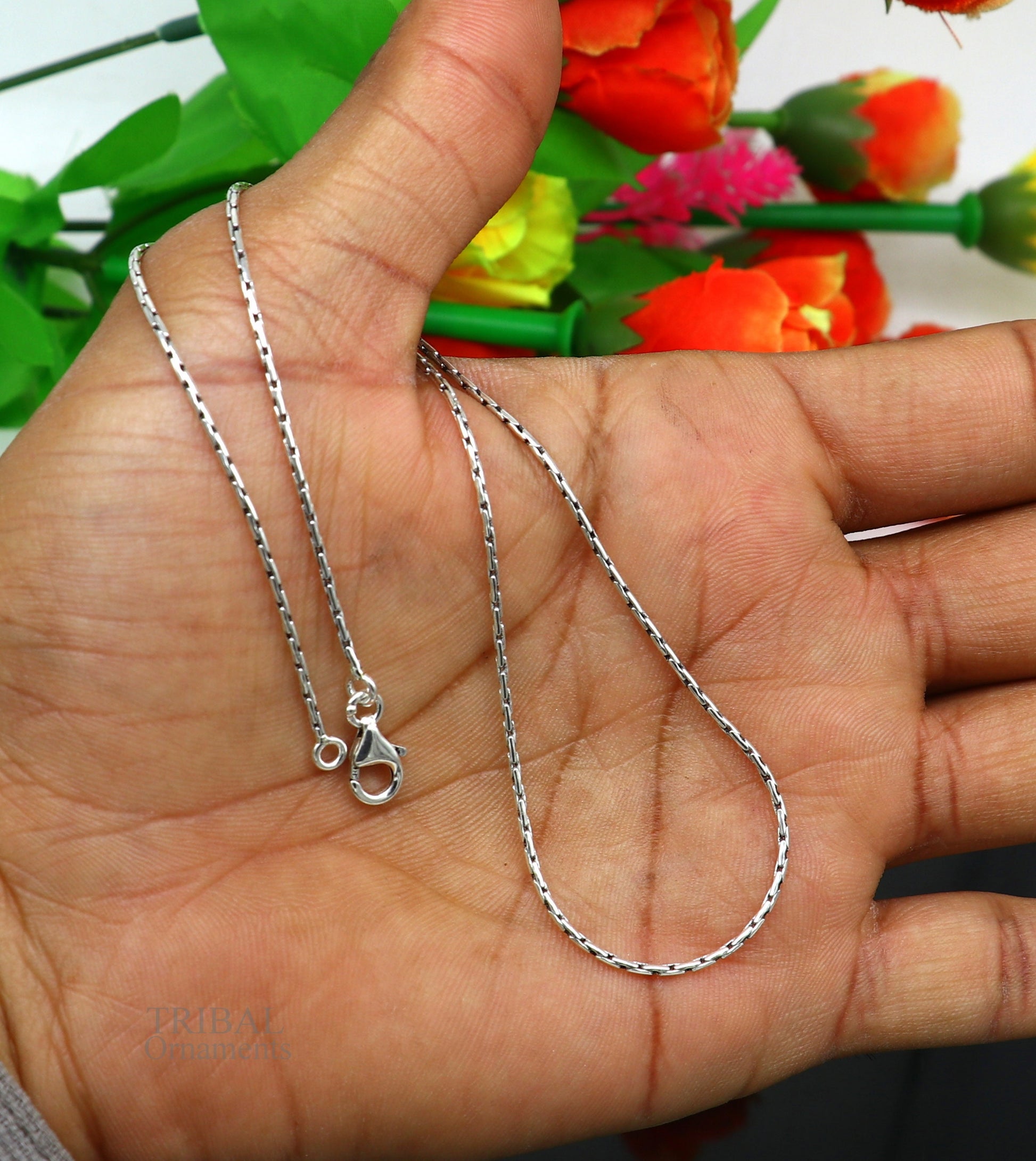 All size 1mm 925 sterling silver handmade solid fancy stylish silver chain necklace baht chain best gifting jewelry from India ch152 - TRIBAL ORNAMENTS
