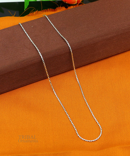 Sterling silver 1mm fancy chain necklace by TRIBAL ORNAMENTS, handmade with a stylish design, perfect for gifting jewelry.