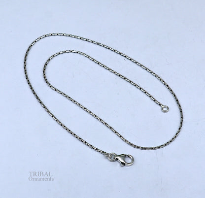 Sterling silver 1mm fancy chain necklace from Tribal Ornaments, handmade solid silver jewelry, stylish design, perfect for gifting.