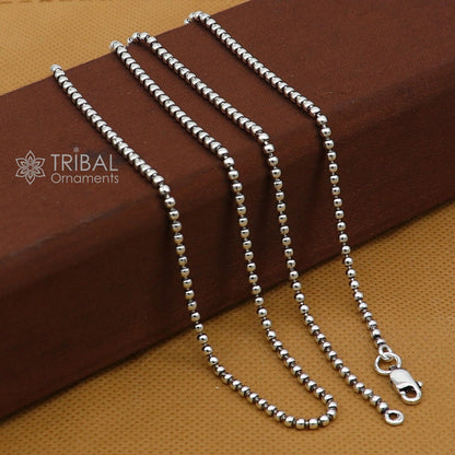 Sterling silver beaded chain necklace by TRIBAL ORNAMENTS featuring 2mm handmade beads, stylish and perfect for gifting.