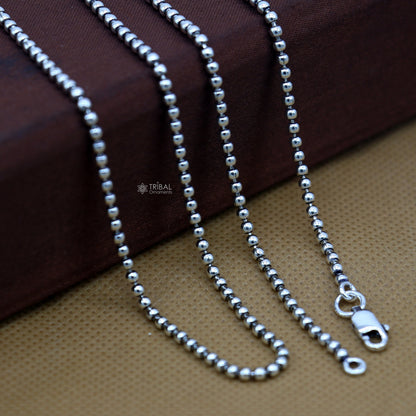 Sterling silver 2mm beaded chain necklace by TRIBAL ORNAMENTS, handmade and customized with stylish, elegant beaded design.