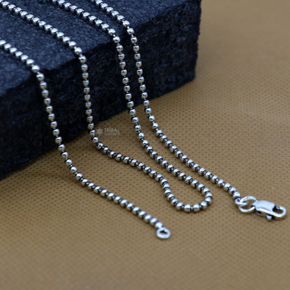 Sterling silver 2mm beaded chain necklace by TRIBAL ORNAMENTS, handmade and customized, stylish jewelry for gifting.