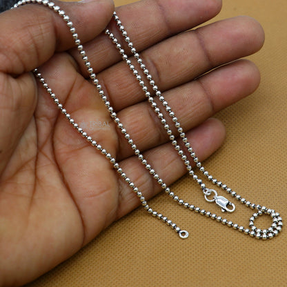 Sterling silver 2mm beaded chain necklace by TRIBAL ORNAMENTS, handmade and customizable, stylish jewelry for gifting.