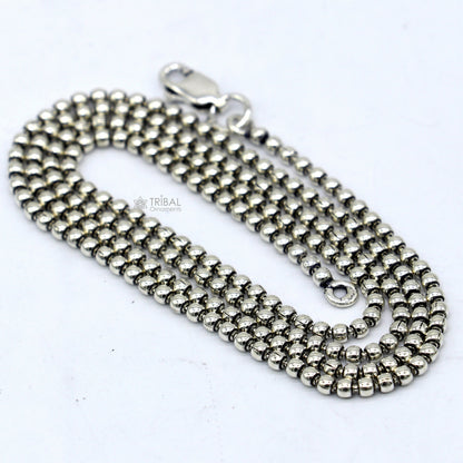 Sterling silver beaded chain necklace by Tribal Ornaments, 2mm handmade silver jewelry with customized fancy design, perfect for gifting.