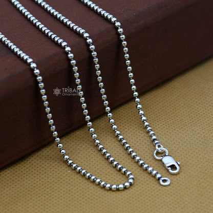 Sterling silver beaded chain necklace by TRIBAL ORNAMENTS, 2mm handmade silver jewelry with customizable design, perfect for gifting.