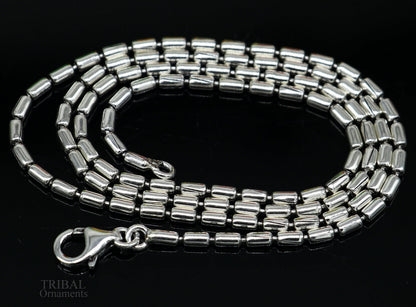 Sterling silver beaded chain necklace by TRIBAL ORNAMENTS, custom handmade jewelry, stylish beaded design perfect for gifting.