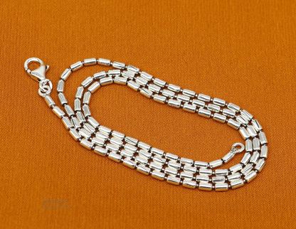 Sterling silver beaded chain necklace by TRIBAL ORNAMENTS, handmade customized baht chain jewelry, stylish and perfect for gifting.