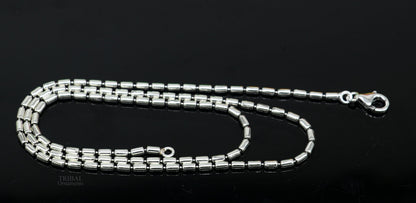 Sterling silver beaded chain necklace by TRIBAL ORNAMENTS, handmade customizable jewelry with intricate beaded design.