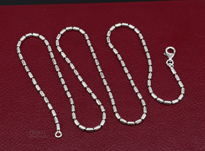 Sterling silver beaded chain necklace by TRIBAL ORNAMENTS, handmade customized baht chain with intricate beaded design for stylish jewelry.