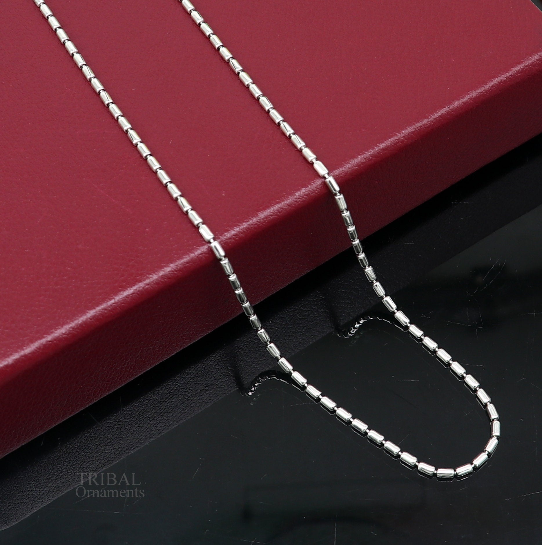 All size 925 sterling silver handmade customized fancy stylish silver beaded chain necklace baht chain best gifting jewelry from India ch149 - TRIBAL ORNAMENTS