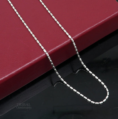 Sterling silver beaded chain necklace from TRIBAL ORNAMENTS, handmade customized baht chain with intricate beading and stylish design.