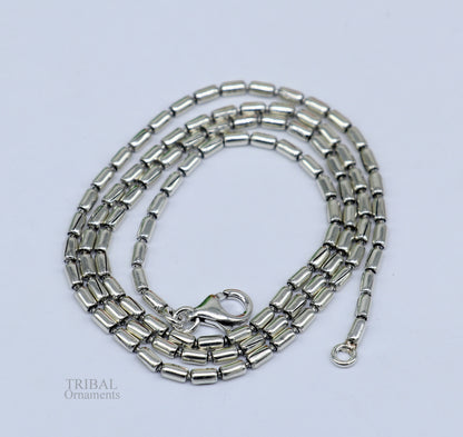 Sterling silver beaded chain necklace by TRIBAL ORNAMENTS, handcrafted and customizable, featuring intricate beaded design for elegant gifting.