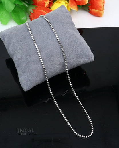 Sterling silver beaded chain necklace by Tribal Ornaments, stylish handmade jewelry with intricate beaded design, ideal for gifting.