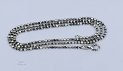 Sterling silver beaded chain necklace by TRIBAL ORNAMENTS, handmade and customized, featuring stylish silver beads and intricate design.