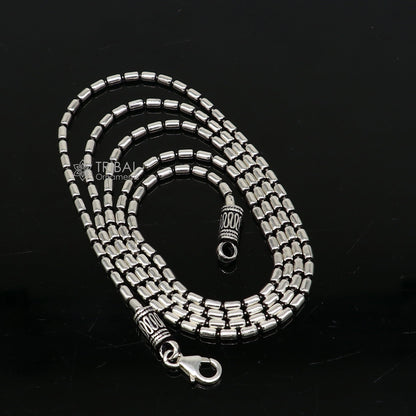 Sterling silver beaded chain necklace by TRIBAL ORNAMENTS, handcrafted stylish silver jewelry with custom beads for gifting.