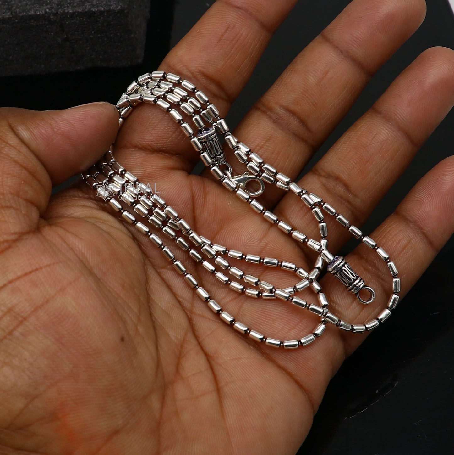 All size 925 sterling silver handmade customized fancy stylish silver beaded chain necklace baht chain best gifting jewelry from India ch562 - TRIBAL ORNAMENTS