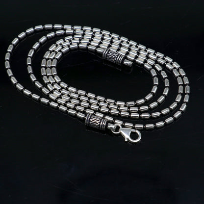 Sterling silver beaded chain necklace from TRIBAL ORNAMENTS, handmade customized stylish silver jewelry with intricate beading.