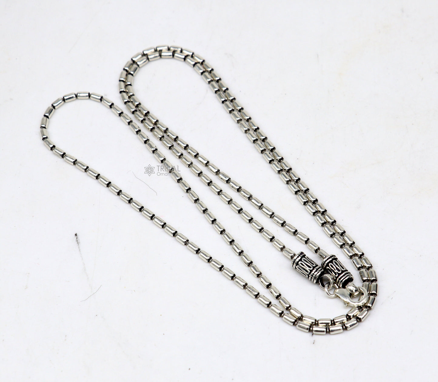 All size 925 sterling silver handmade customized fancy stylish silver beaded chain necklace baht chain best gifting jewelry from India ch562 - TRIBAL ORNAMENTS