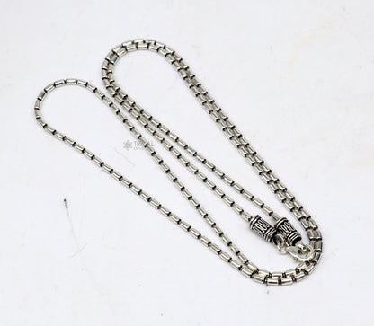 Sterling silver beaded chain necklace by TRIBAL ORNAMENTS, stylish handmade Indian jewelry, customizable silver Baht chain for gifting