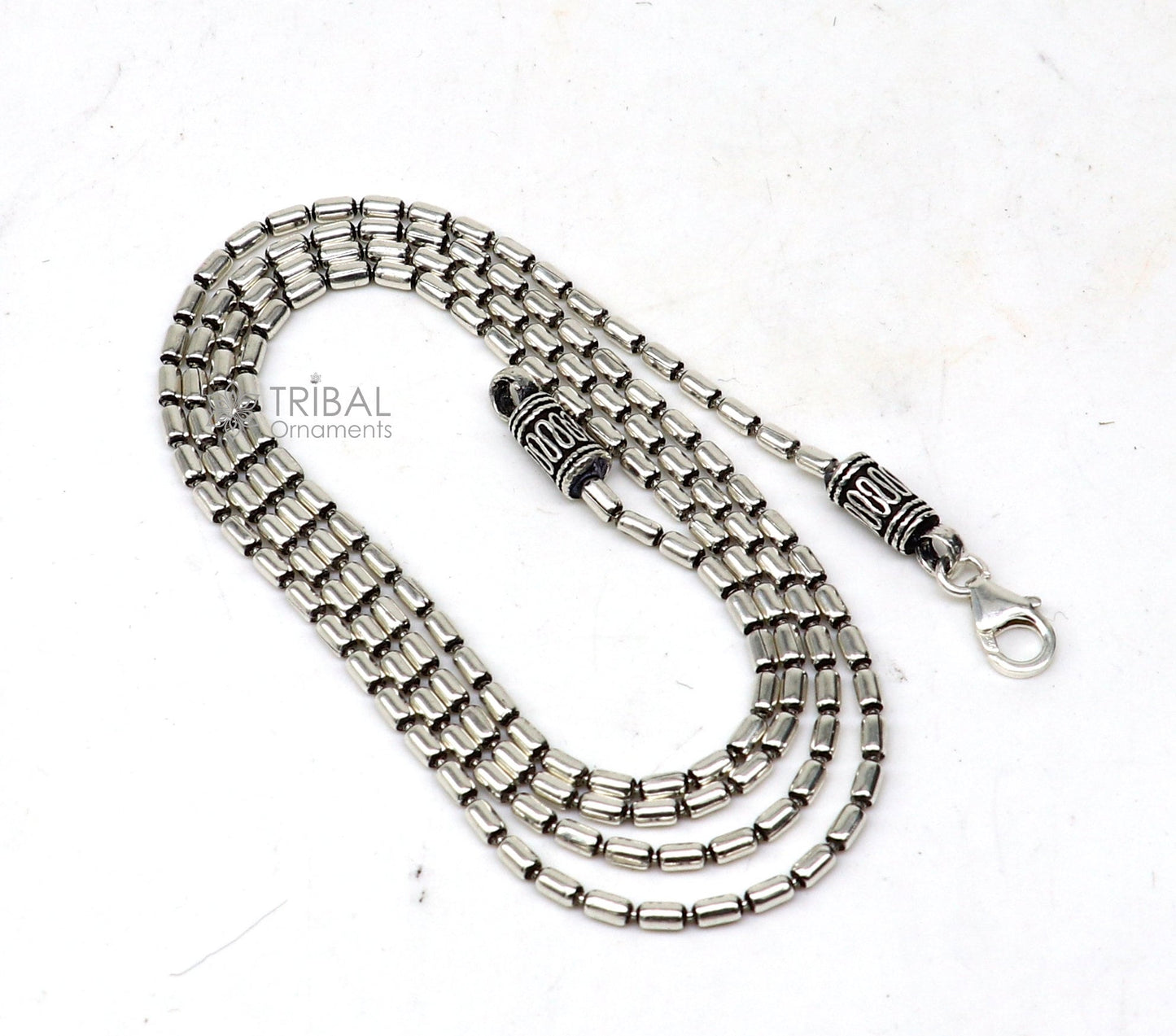 All size 925 sterling silver handmade customized fancy stylish silver beaded chain necklace baht chain best gifting jewelry from India ch562 - TRIBAL ORNAMENTS