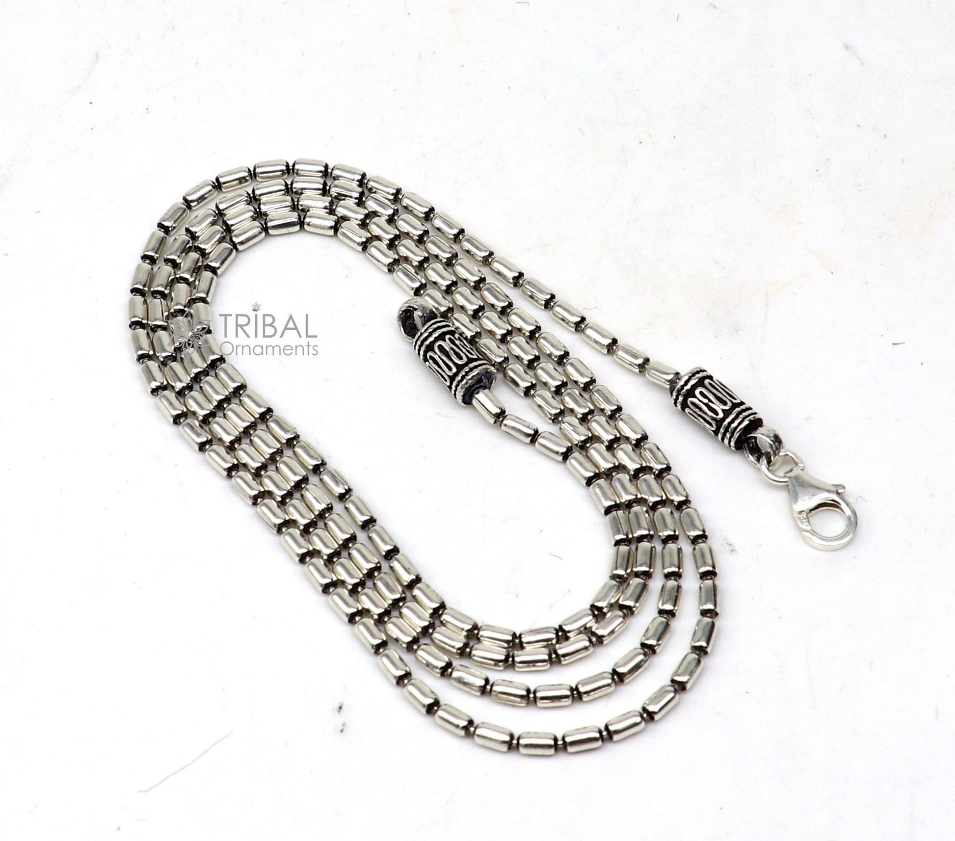 All size 925 sterling silver handmade customized fancy stylish silver beaded chain necklace baht chain best gifting jewelry from India ch562 - TRIBAL ORNAMENTS
