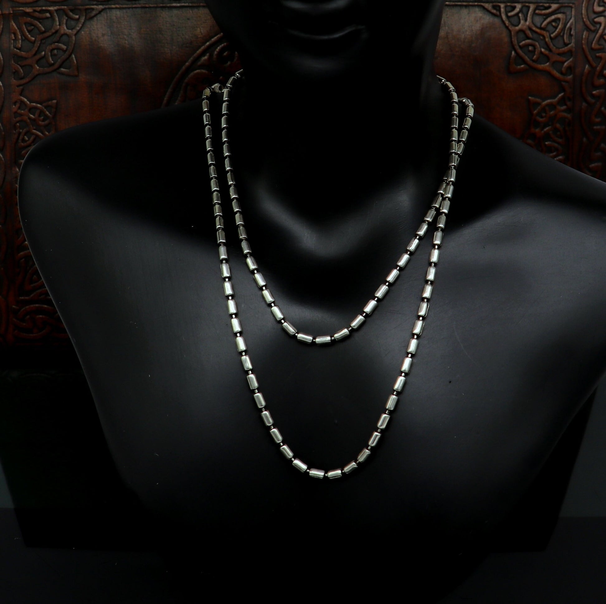 All size 925 sterling silver handmade customized fancy stylish silver beaded chain necklace baht chain best gifting jewelry from India ch562 - TRIBAL ORNAMENTS