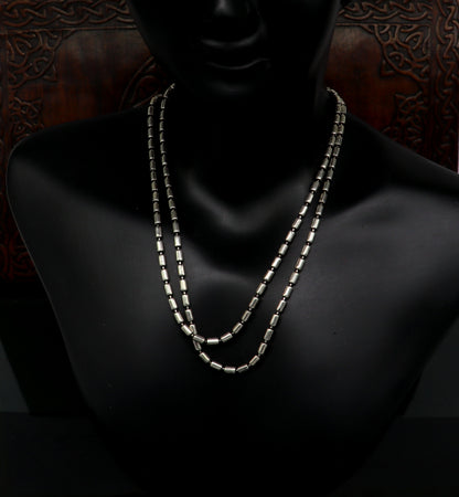 Sterling silver handmade beaded chain necklace by TRIBAL ORNAMENTS, stylish customized silver jewelry from India.