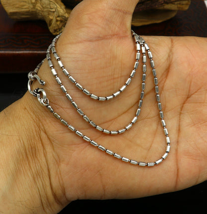 Handmade 925 sterling silver beaded chain necklace with customized design, stylish tribal jewelry from India by TRIBAL ORNAMENTS.