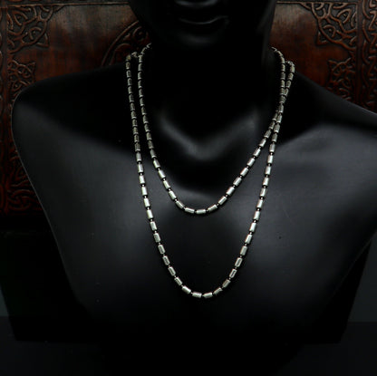 Sterling silver handmade beaded chain necklace by TRIBAL ORNAMENTS, stylish and customizable silver jewelry from India.