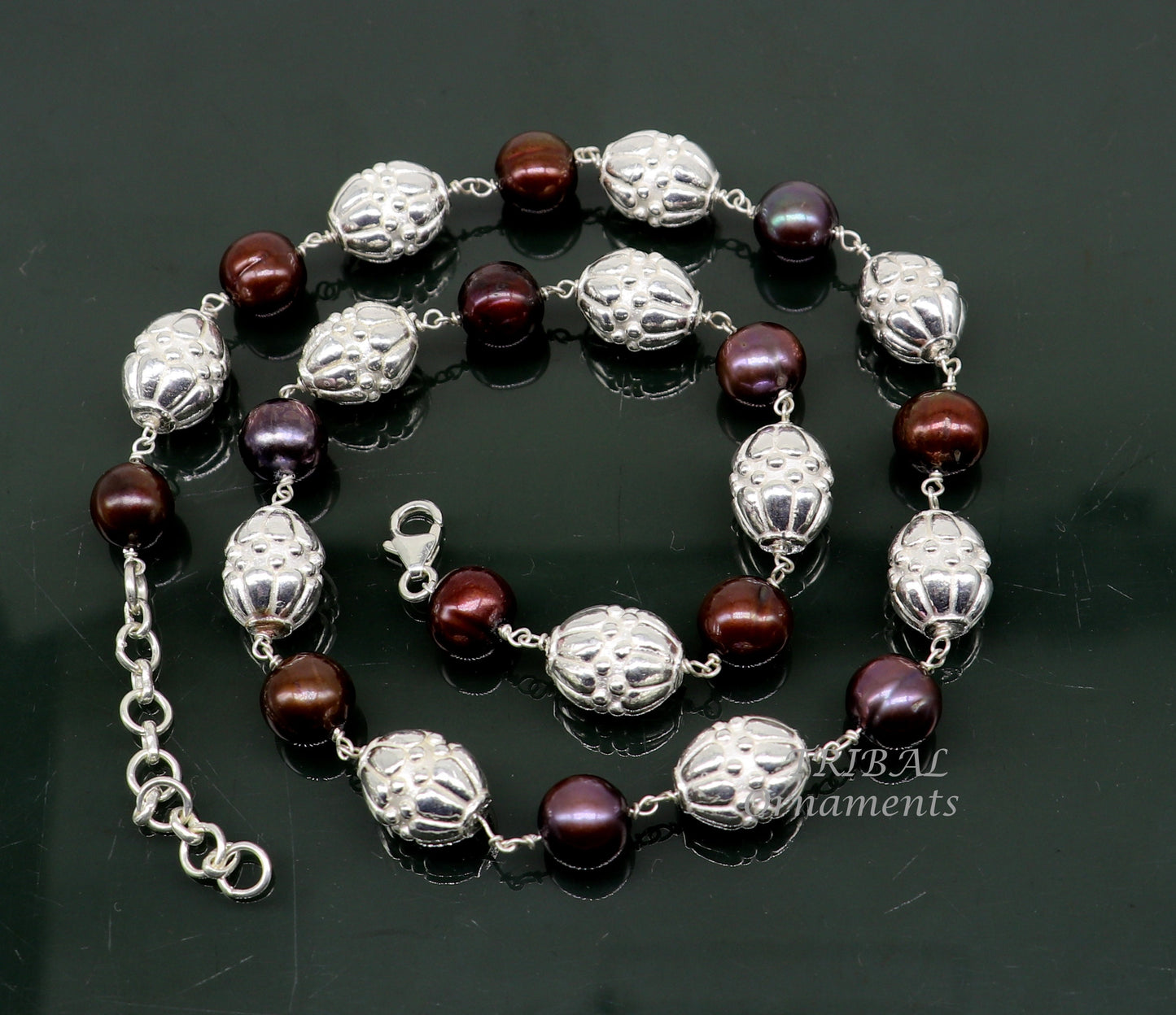 Elegant natural fresh water pearl custom made 925 sterling silver long beaded necklace, gorgeous girl's women's daily use best gifting ch193 - TRIBAL ORNAMENTS