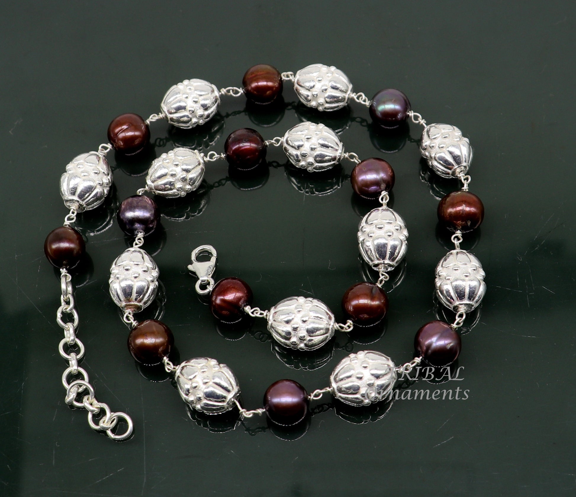 Elegant natural fresh water pearl custom made 925 sterling silver long beaded necklace, gorgeous girl's women's daily use best gifting ch193 - TRIBAL ORNAMENTS