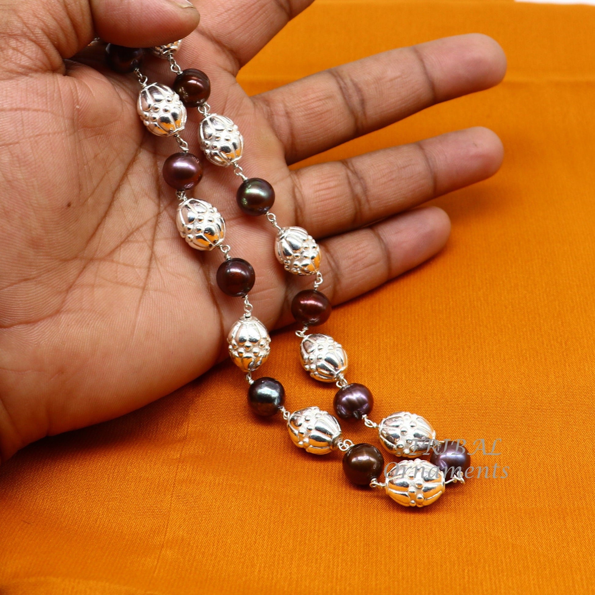 Elegant natural fresh water pearl custom made 925 sterling silver long beaded necklace, gorgeous girl's women's daily use best gifting ch193 - TRIBAL ORNAMENTS