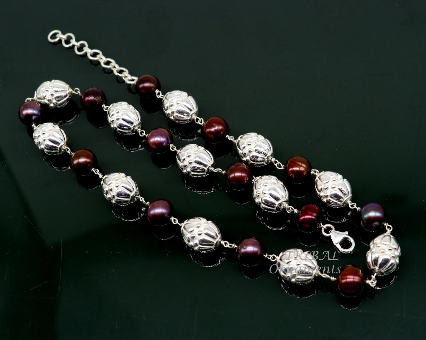 Elegant natural fresh water pearl custom made 925 sterling silver long beaded necklace, gorgeous girl's women's daily use best gifting ch193 - TRIBAL ORNAMENTS